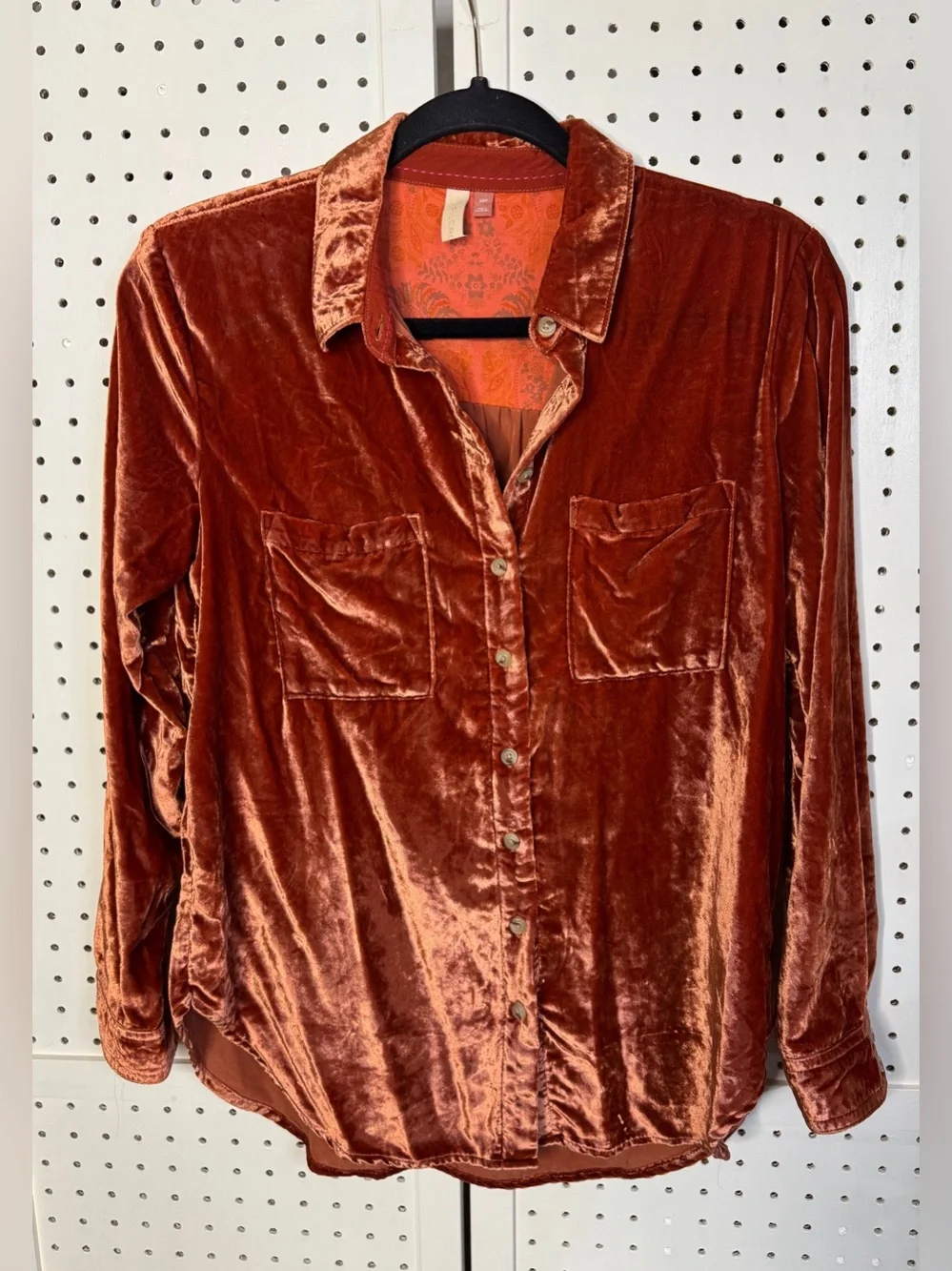 Pilcro Rust Velvet Button-Down Shirt XSP Anthro Casual Luxe Timeless Effortless - Picture 2 of 11